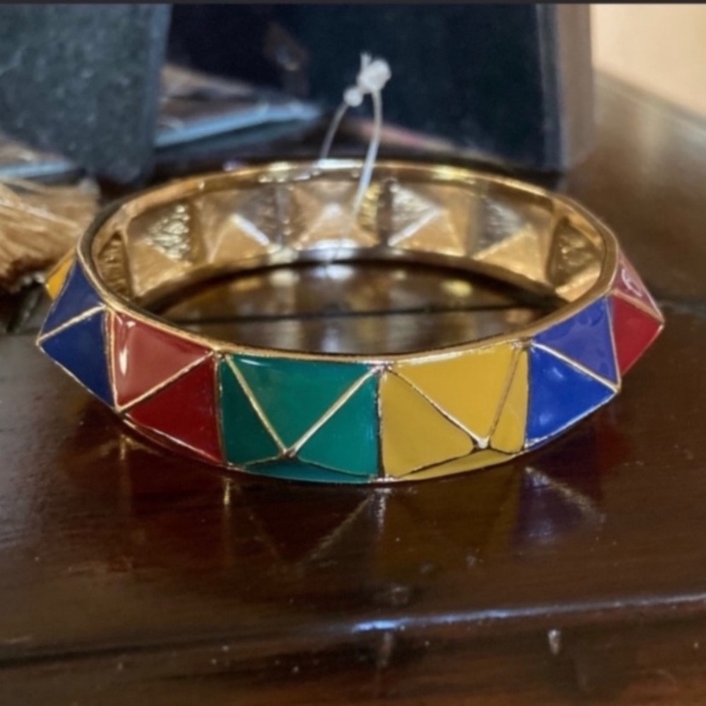 Gold Multicolor Enamel Bangle Bracelet